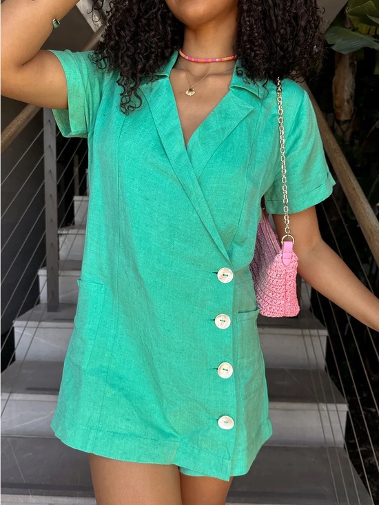 Show Me Your MuMu Other - SHOW ME YOUR MUMU Bicoastal Blazer Romper in Linen Blend Seafoam Size Medium